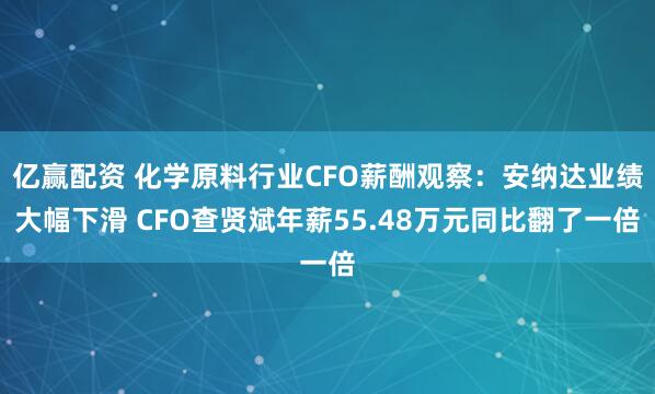 亿赢配资 化学原料行业CFO薪酬观察：安纳达业绩大幅下滑 CFO查贤斌年薪55.48万元同比翻了一倍