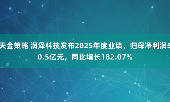 天金策略 润泽科技发布2025年度业绩,归母净利润50.5亿元,同比增长182.07%